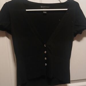 INC International Concepts Black Button-Down Women's Shirt